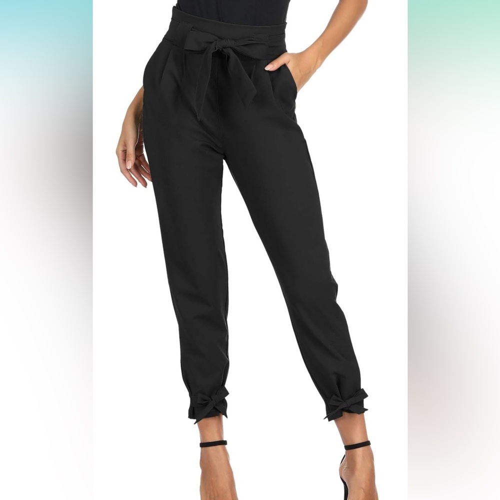 High Waist Pencil Pants with Pockets & Bow Details